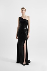 Roxane | Sequined Velvet One-Shoulder Maxi Mermaid Evening Dress